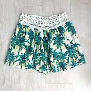 Vintage Roxy Womens Tropical Palm Tree Shorts Crochet Lace Waist Green Medium